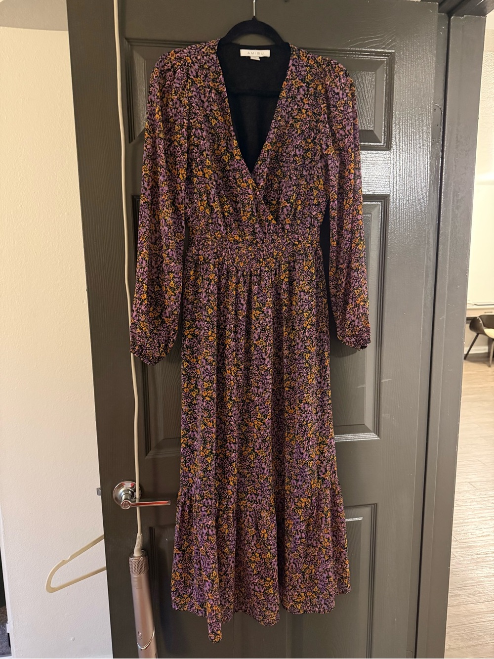 Amisu Purple Floral Maxi Dress with Yellow Accents